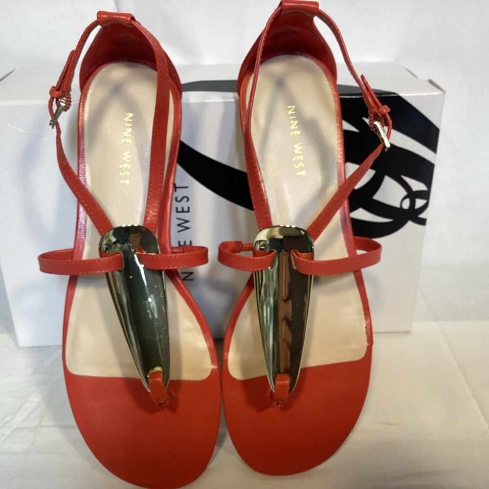 Women’s Nine West Orange Leather Sandals Women’s Size 7 1/2